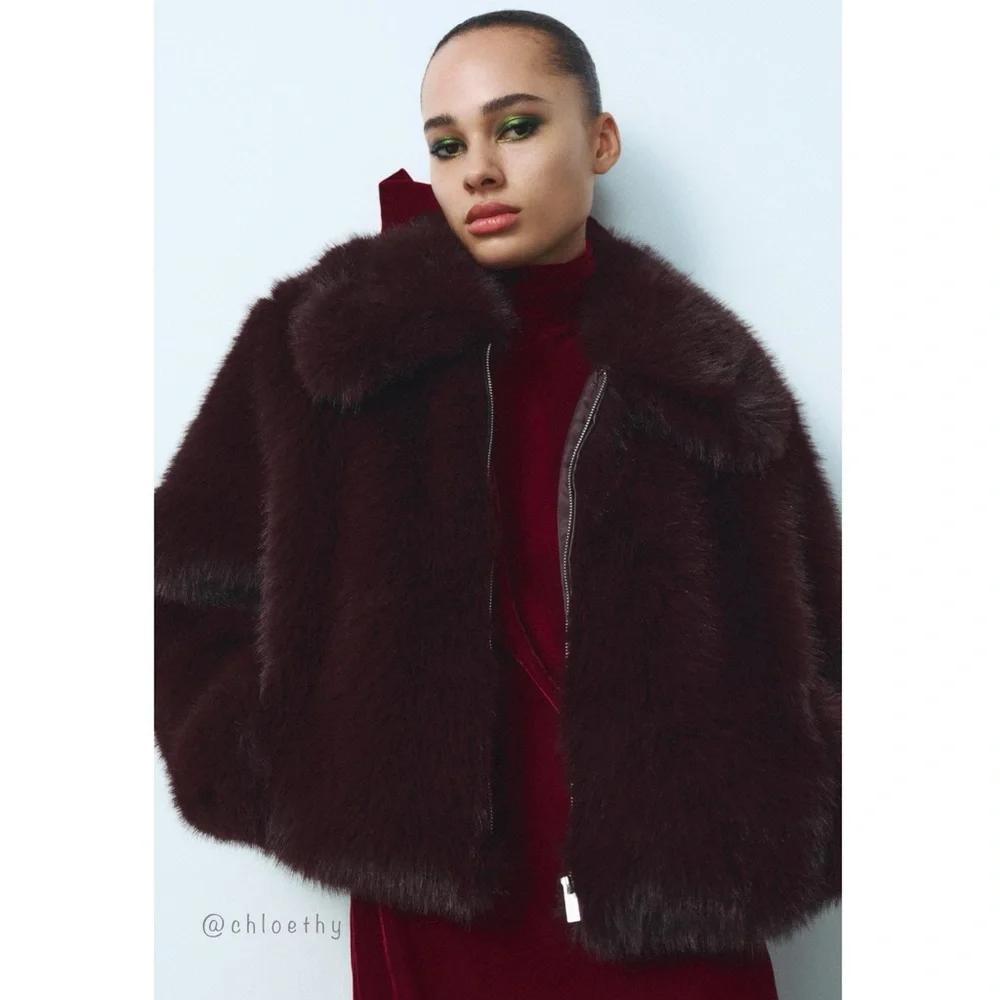 Zara FAUX FUR SHORT COAT - Picture 10 of 12